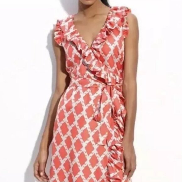Kate Spade Aubrey Silk Ruffle Wrap Dress Size 8 - Picture 4 of 5